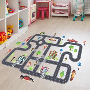 Autocollants Muraux DIY Route Trafic Urbain pour Chambre d'Enfant Décoration Sol PVC Amovible Jouet Éducatif
