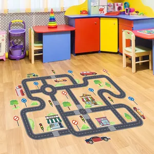 Tapis de jeu éducatif avec carte routière, bâtiments de dessins animés et voitures pour enfants