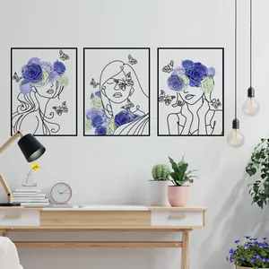 Detailed close-up of a 3-piece floral butterfly wall sticker set for home decor