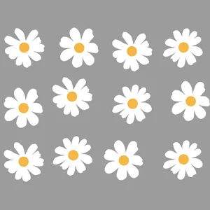 Illustrations vectorielles de douze stickers muraux marguerites blanches sur fond gris