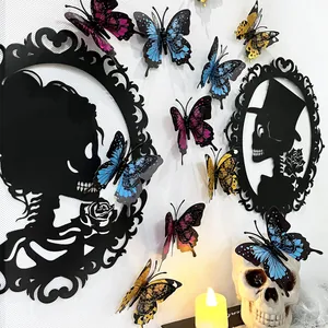 Pegatinas de pared mariposa 3D góticas con motivos de calaveras y marcos de siluetas