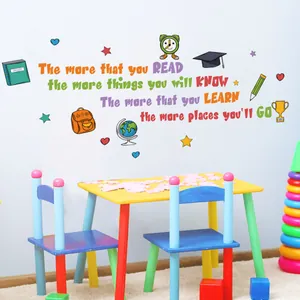 Kids educational wall decals featuring inspirational quotes and colorful school icons