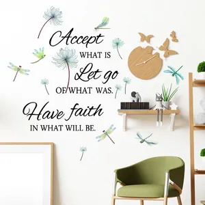 Inspirerende muursticker met paardenbloem en Engelse tekst voor de woonkamer decor