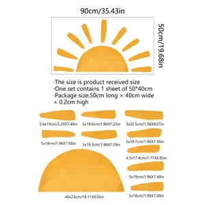 DIY watercolor orange sun wall decal set with semicircle core and radial sun rays