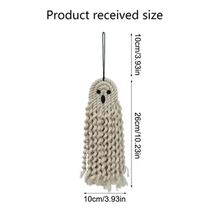 Handmade Macrame Halloween ghost wall hanging with dimensions for home decor
