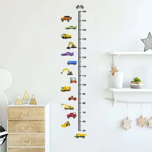 Kids height measurement wall decal with colorful cartoon cars and 180cm scale ruler