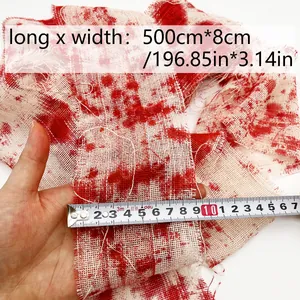 Detailed view of Halloween bloody gauze bandage measuring 8cm wide by 500cm long