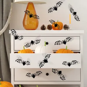 3D black bat wall stickers with foldable wings for Halloween home decor DIY scenes