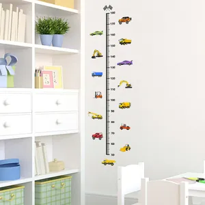 Cartoon car height chart wall sticker for kids room with 50-180cm scale and colorful vehicles