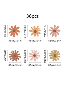 Detail view of 36pcs bohemian daisy wall decals in earth tones with size specifications