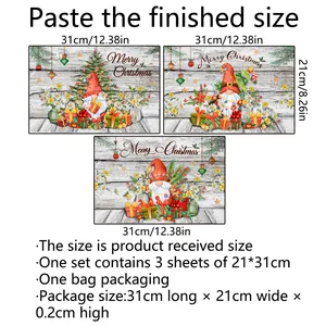 Christmas Gnomes window decals with trees and Merry Christmas text 3 sheets set