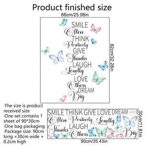 Infographic showing dimensions of a butterfly inspirational quote wall sticker