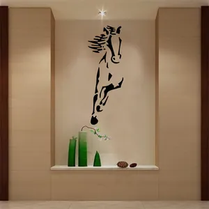 Modern black horse silhouette wall decal jumping in a stylish living room decor