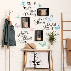 Inspirational smile quote wall stickers with colorful watercolor butterflies for home decor