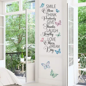 Inspirational Smile quotes wall stickers with colorful watercolor butterfly decor