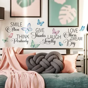 Inspirational English quotes wall decals with colorful 3D butterflies for bedroom decor