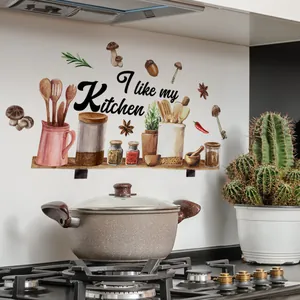 Kitchen wall sticker featuring 'I like my Kitchen' slogan with watercolor herbs and utensils