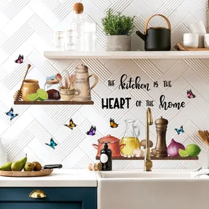 Kitchen wall decals with utensils, butterflies and inspirational text for home decor