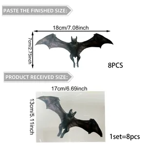 3D Halloween black bat wall stickers set showing product size and layout dimensions