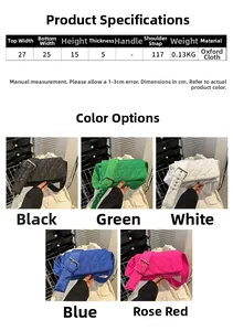 Detailed size guide for Oxford cloth quilted crossbody bag with precise measurements