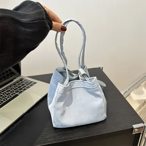 Sac Seau pour Femme en Cuir PU Minimaliste Couleur Unie Cordon de Serrage Sac à Main Mode Sac à Bandoulière Quotidien