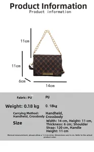 Detailed size specifications of a brown vintage patterned mini square bag with dimensions