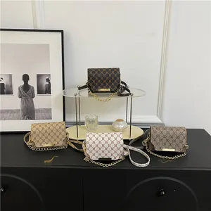 Retro flap crossbody bags with geometric chain patterns and gold metal trim in four colors