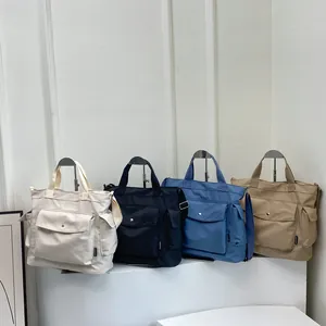 Minimalist large capacity canvas tote bags in four colors with adjustable straps