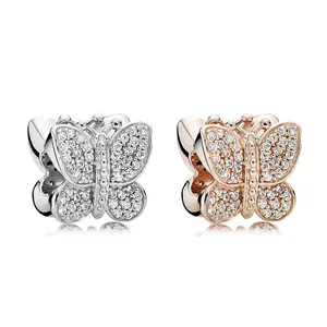 Schattige Legering Vlinder Charms Met Heldere Strass Zilver Goud DIY Armband Accessoires Voor Vrouwen Sieraden Cadeau