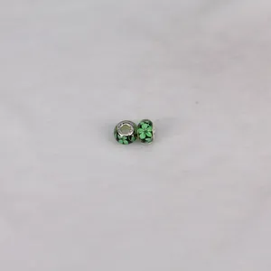 Green resin 14mm European flower glass beads with silver S925 core for DIY jewelry