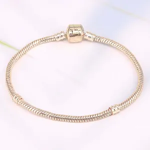Copper Snake Chain Bracelet Rose Gold Plated DIY Beaded Base Chain For Charms With Barrel Clasp Fashion Women Jewelry