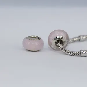 Pink bubble glass bead with 925 silver core on snake chain for DIY jewelry making