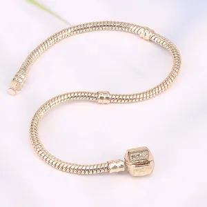 3MM gold-plated snake bone chain bracelet with magnetic square clasp for DIY beads