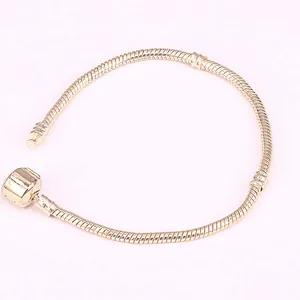 3mm gold plated snake chain bracelet with classic barrel clasp for DIY bead charms