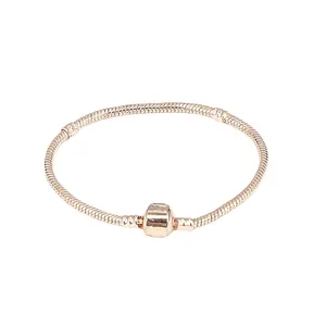 3mm rose gold plated copper snake chain bracelet with classic barrel clasp design