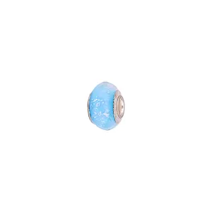 Leuchtende himmelblaue Glasperle mit Eiskrakel-Textur und Silberkern für DIY-Armbänder