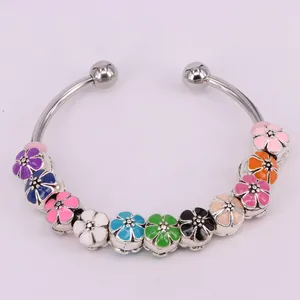 Alloy Enamel Cherry Blossom Flower Big Hole Charm Beads For DIY Jewelry Making Bracelet Necklace Accessories For Women