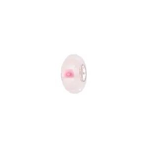 Floral glass lampwork bead with pink dots and silver metal core for DIY bracelets
