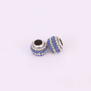 DIY Silberperle mit blau-weißen Kristallen für Bettelarmbänder, 2er-Set Zubehör