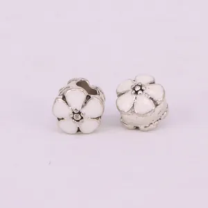 Exquisite cherry blossom enamel charms in white with alloy base for DIY jewelry making