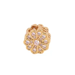 Charm fleur doré avec zircons brillants pour bracelets à breloques DIY