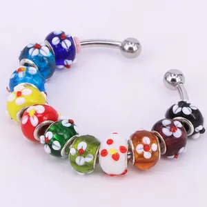 Floral Lampwork Glass Beads Large Hole European Charm Beads For DIY Bracelet Necklace Making Alloy Metal Core Jewelry Charms Women