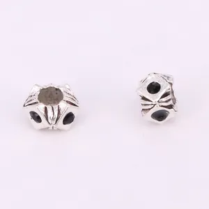 Abalorios de búho en plata vintage con diamantes negros para pulseras DIY