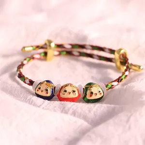 Bracciale in Corda Multicolore Intrecciato a Mano in Lega Smaltata Con Ciondolo a Forma di Zongzi Cartone Animato Gioielli Regalo Unisex