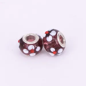 Set of two purple glass beads with handcrafted 3D flower petals for DIY jewelry making