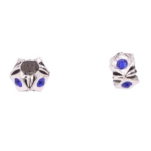 Cuenta hueca de búho plateada con cristales azules para pulseras de joyas DIY