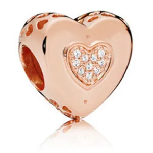 Klassischer Herzanhänger mit Pavé-Kristallen in Roségold-Finish für Bettelarmbänder