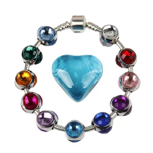 Sparkling colorful crystal bead bracelet with silver chain and faceted charms
