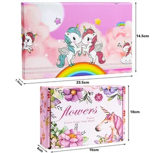 Unicorn jewelry gift boxes in two sizes with detailed length width and height dimensions