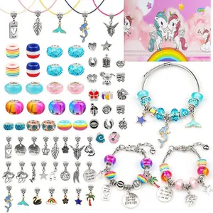 Kit de création de bijoux DIY pour enfants avec perles de verre et boîte licorne